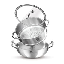 Essential Revanth Multi-Purpose Triply Kadai With Steamer And Flat GlaSS Lid - 24cm, 3.2Ltr