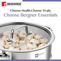 Essential Revanth Multi-Purpose Triply Kadai With Steamer And Flat GlaSS Lid - 24cm, 3.2Ltr