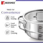 Essential Revanth Multi-Purpose Triply Kadai With Steamer And Flat GlaSS Lid - 24cm, 3.2Ltr