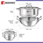 Essential Revanth Multi-Purpose Triply Kadai With Steamer And Flat GlaSS Lid - 24cm, 3.2Ltr