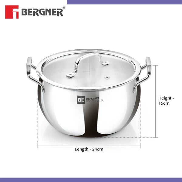 Essential Ankush Triply Rice Pot/Handi With Handle And Lid 
18cm - 3.0Ltr (Max - 3.2Ltr)