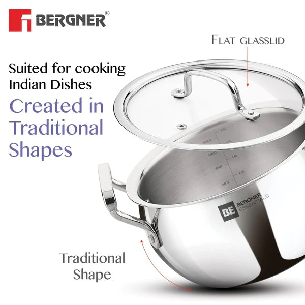 Essential Ankush Triply Rice Pot/Handi With Handle And Lid 
24cm