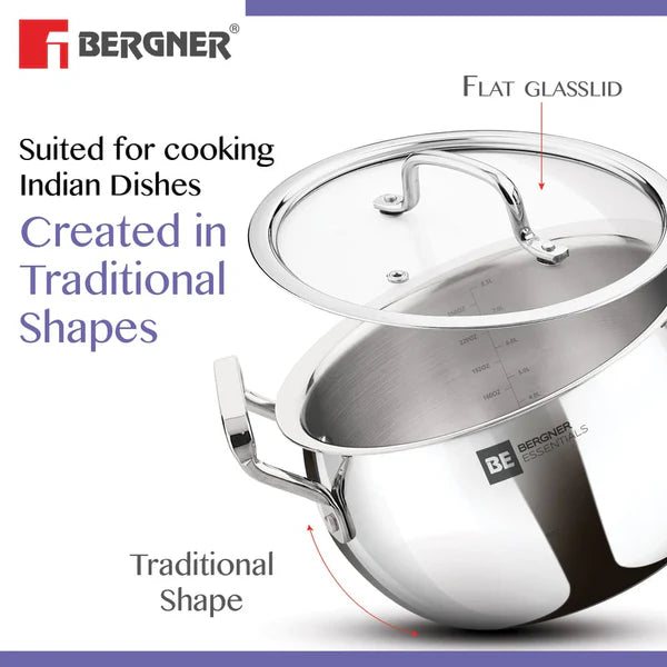Essential Ankush Triply Rice Pot/Handi With Handle And Lid 
28cm