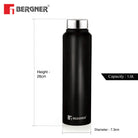 BERGNER 3PC WATER BOTTLE SET 3 x 1000ML S/S BLACK