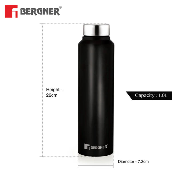 BERGNER 3PC WATER BOTTLE SET 3 x 1000ML S/S BLACK