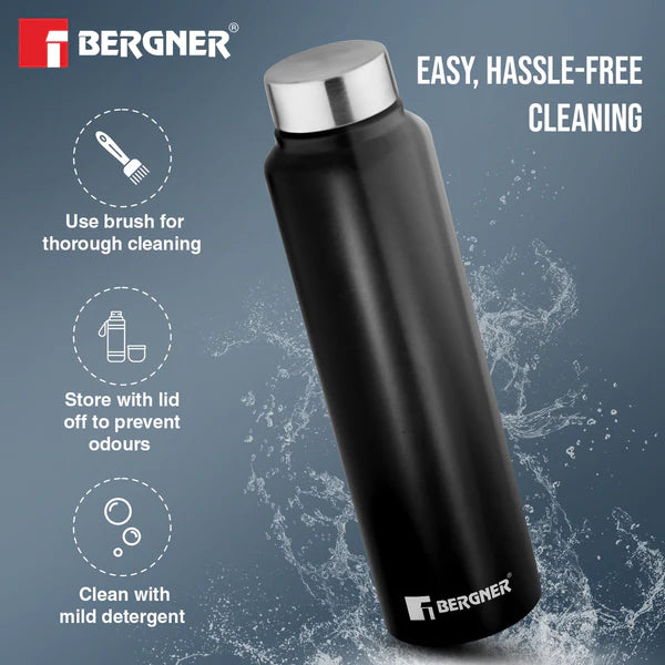 BERGNER 3PC WATER BOTTLE SET 3 x 1000ML S/S BLACK