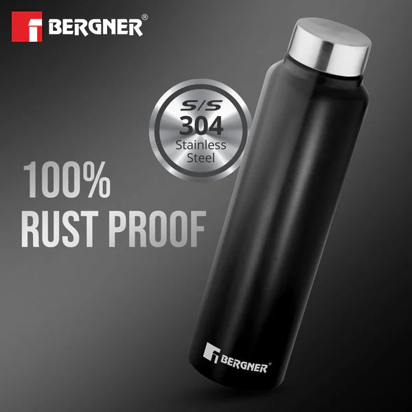 BERGNER 3PC WATER BOTTLE SET 3 x 1000ML S/S BLACK