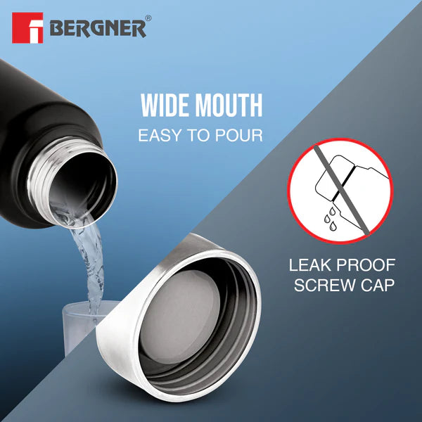 BERGNER 3PC WATER BOTTLE SET 3 x 1000ML S/S BLACK