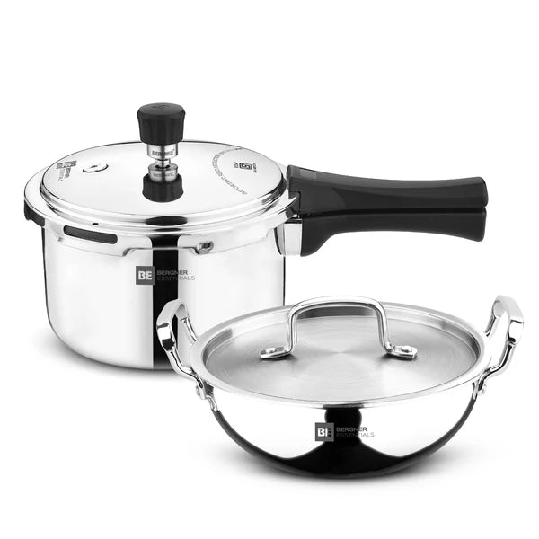 Bergner TRIPRO 3PC SET TRIPLY
24cm Kadai with Lid + 3 Ltr Outer lid Cooker
