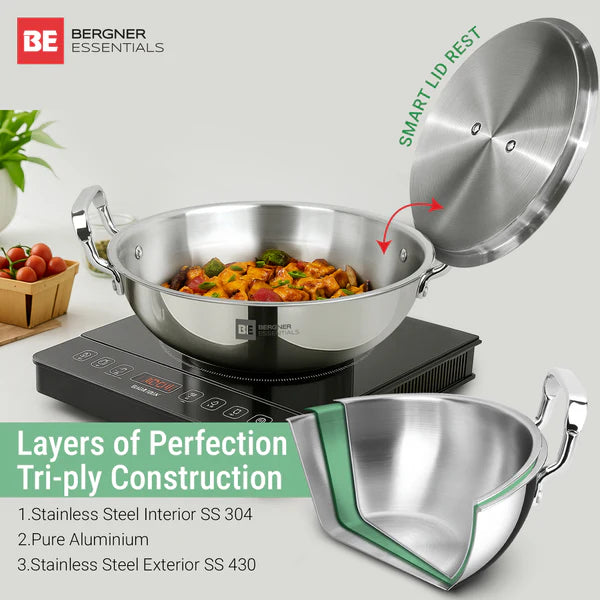 Bergner TRIPRO 3PC SET TRIPLY
24cm Kadai with Lid + 3 Ltr Outer lid Cooker