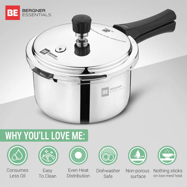 Bergner TRIPRO 3PC SET TRIPLY
24cm Kadai with Lid + 3 Ltr Outer lid Cooker