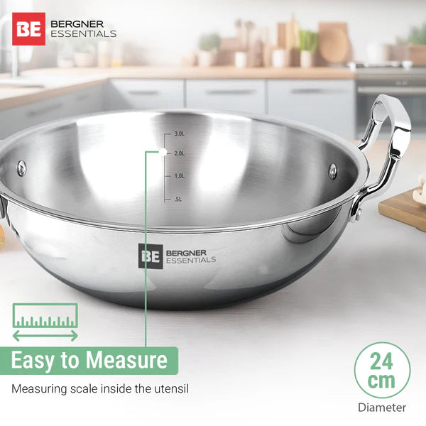 Bergner TRIPRO 3PC SET TRIPLY
24cm Kadai with Lid + 3 Ltr Outer lid Cooker