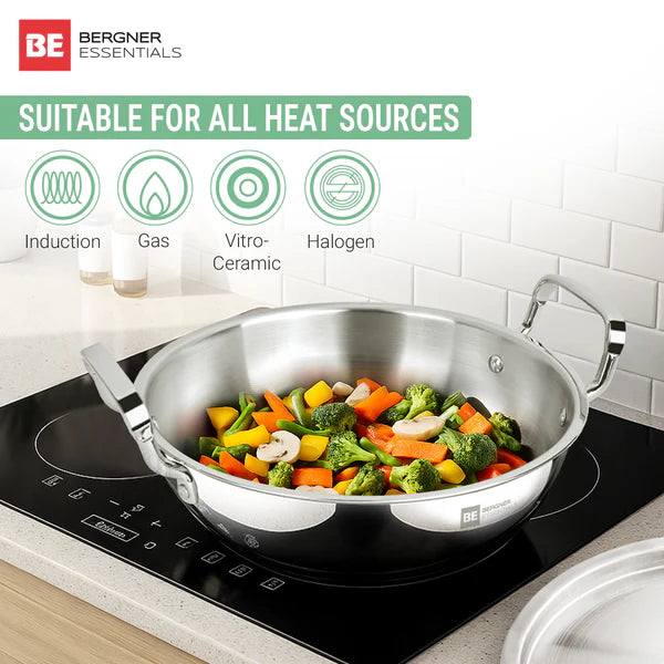 Bergner TRIPRO 3PC SET TRIPLY
24cm Kadai with Lid + 3 Ltr Outer lid Cooker