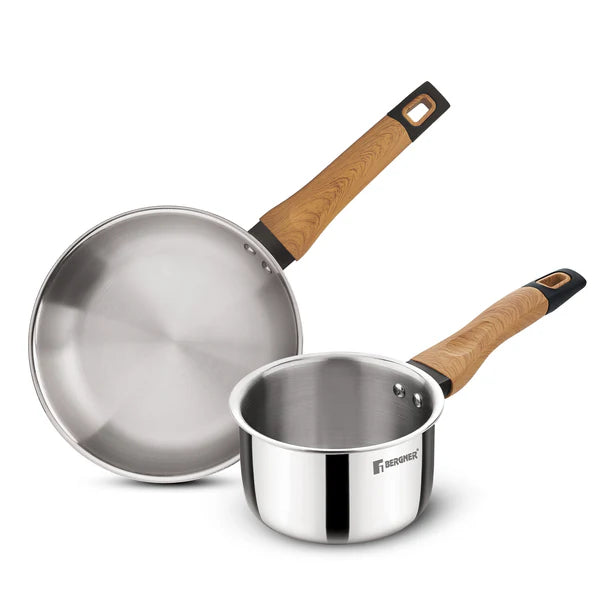 22cm Frypan + 14cm Saucepan Wooden Handle