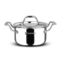 Bergner Argent Junior Chef Triply Stainless Steel 16cm (1.6 L) Casserole with Stainless Steel Lid, Mini Casserole, Durable, Consumes Less Oil, Healthy Cooking - Induction and Gas Stove Ready