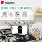 Bergner Argent Junior Chef Triply Stainless Steel 16cm (1.6 L) Casserole with Stainless Steel Lid, Mini Casserole, Durable, Consumes Less Oil, Healthy Cooking - Induction and Gas Stove Ready