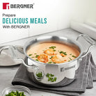 Bergner Argent Junior Chef Triply Stainless Steel 16cm (1.6 L) Casserole with Stainless Steel Lid, Mini Casserole, Durable, Consumes Less Oil, Healthy Cooking - Induction and Gas Stove Ready