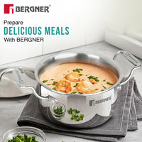 Bergner Argent Junior Chef Triply Stainless Steel 16cm (1.6 L) Casserole with Stainless Steel Lid, Mini Casserole, Durable, Consumes Less Oil, Healthy Cooking - Induction and Gas Stove Ready