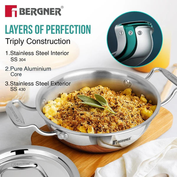 Argent Junior Chef TriPly Stainless Steel Kadai With Lid