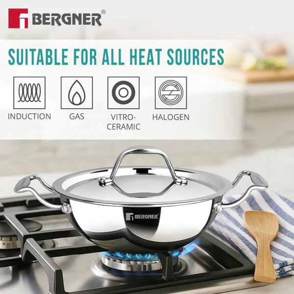 Argent Junior Chef TriPly Stainless Steel Kadai With Lid