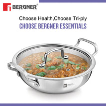 BERGNER ESSENTIAL KADHAI 18CM WITH FLAT GLASS LID