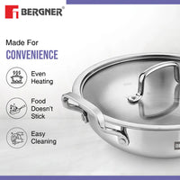 BERGNER ESSENTIAL KADHAI 20CM WITH FLAT GLASS LID