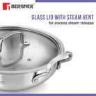 BERGNER ESSENTIAL KADHAI 20CM WITH FLAT GLASS LID