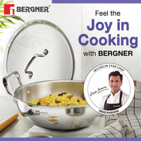 BERGNER ESSENTIAL KADHAI 26CM WITH FLAT GLASS LID