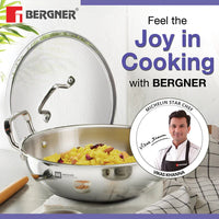 BERGNER ESSENTIAL KADHAI 28CM WITH FLAT GLASS LID