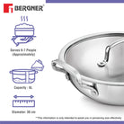 BERGNER ESSENTIAL KADHAI 30CM WITH FLAT GLASS LID