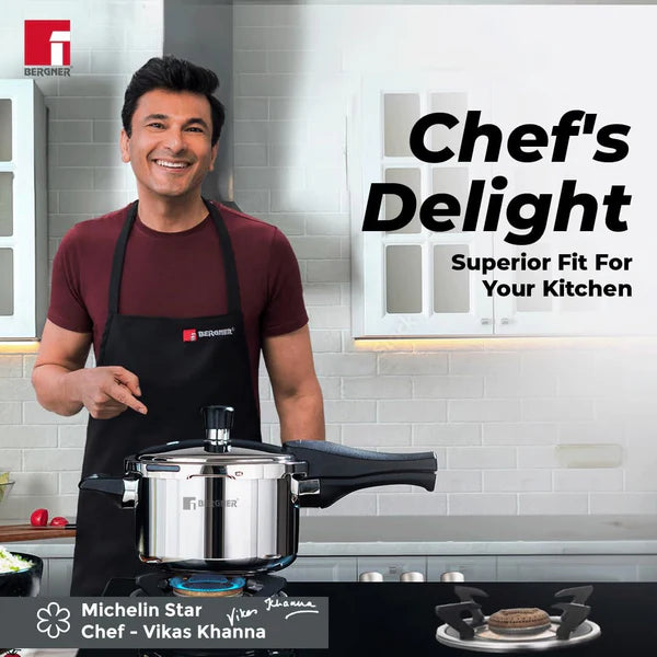 Bergner Tri-Max 5 Liters Triply Outer Lid Pressure Cooker, Triply Body, Healthy Cooking, Durable Bakelite Handle, Safety Valve, Measuring Scale Inside, ISI Certified - Induction and Gas Stove Ready