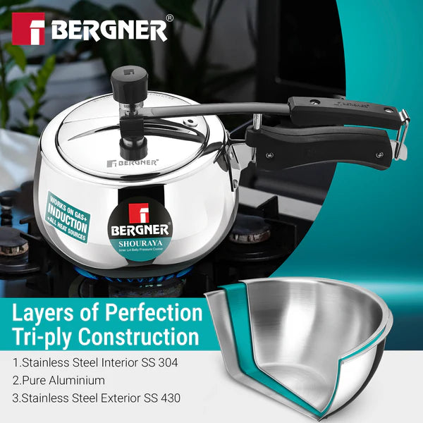 SHOURAYA 2.5LTR INNER LID BELLY PRESSURE COOKER TRIPLY