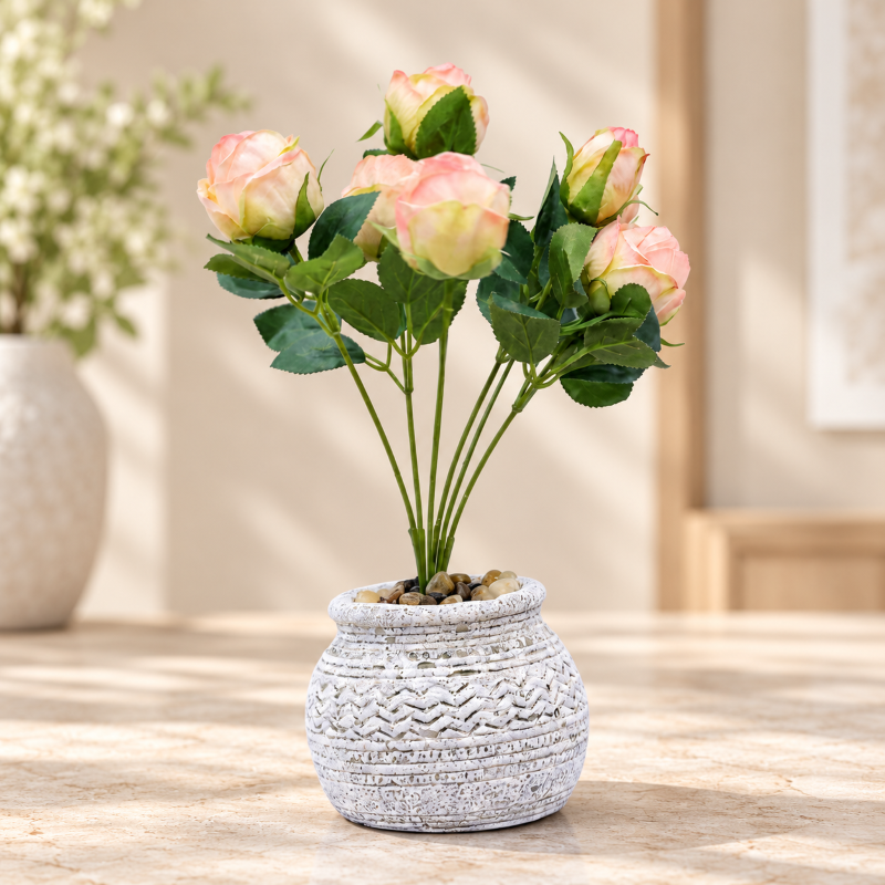 Premium Artificial Graceful Flower Pot Home Decor, Decorative Home Item / Tabletop Statue / Luxury Flower Showpiece for Living Room, Office & Gifting