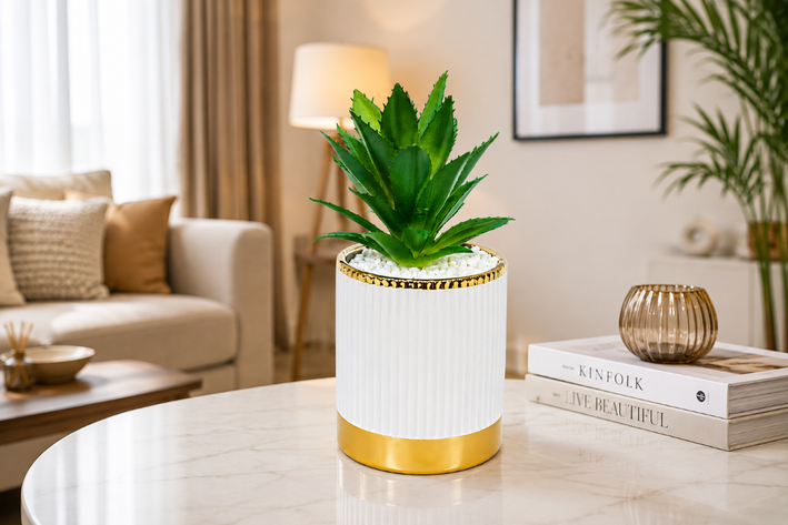 Premium Artificial Flower Metal Pot Home Decor, Decorative Home Item / Tabletop Statue / Luxury Flower Showpiece for Living Room, Office & Gifting