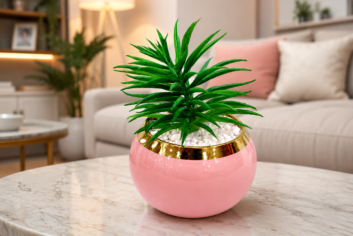 Premium Artificial Beautiful Flower Pot Home Decor, Decorative Home Item / Tabletop Statue / Luxury Flower Showpiece for Living Room, Office & Gifting