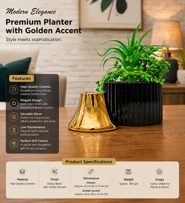 Premium Artificial Flower Metal Pot with Stand Home Decor, Decorative Home Item / Tabletop Statue / Luxury Flower Showpiece for Living Room, Office & Gifting
