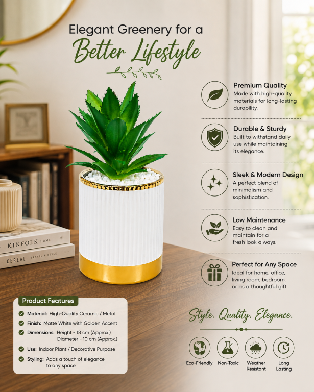 Premium Artificial Flower Metal Pot Home Decor, Decorative Home Item / Tabletop Statue / Luxury Flower Showpiece for Living Room, Office & Gifting