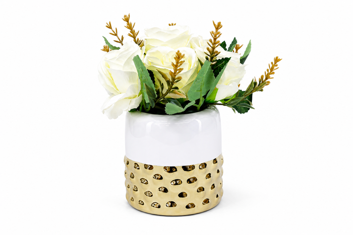 Premium Artificial Eye-Catching Flower Pot Home Decor, Decorative Home Item / Tabletop Statue / Luxury Flower Showpiece for Living Room, Office & Gifting