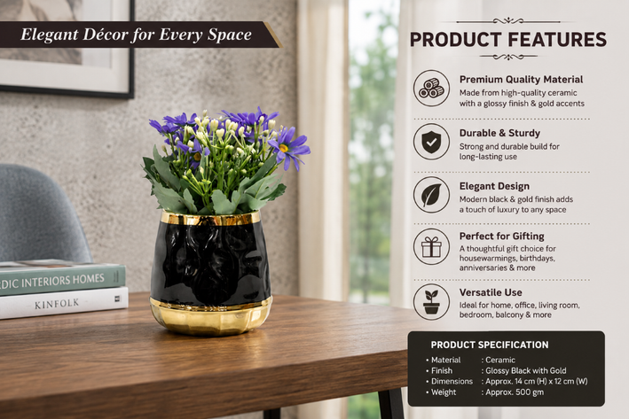 Premium Artificial Beautiful Flower Pot Home Decor, Decorative Home Item / Tabletop Statue / Luxury Flower Showpiece for Living Room, Office & Gifting