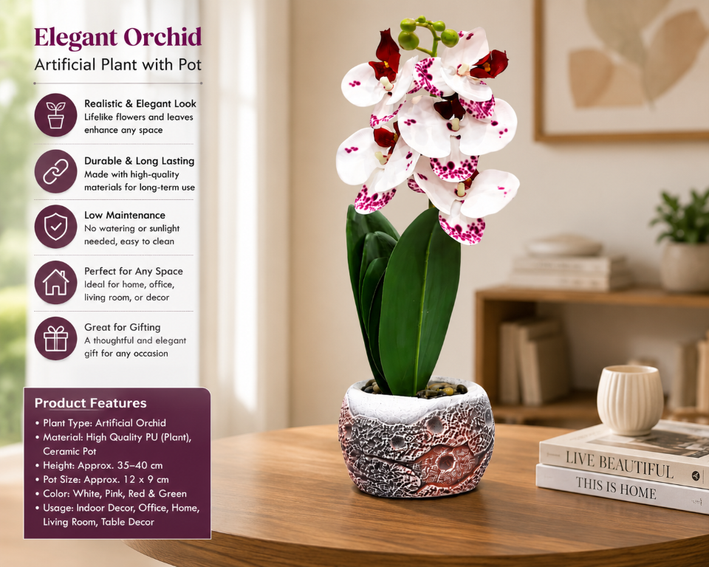 Premium Artificial Decorative Flower Pot Home Decor, Decorative Home Item / Tabletop Statue / Luxury Flower Showpiece for Living Room, Office & Gifting