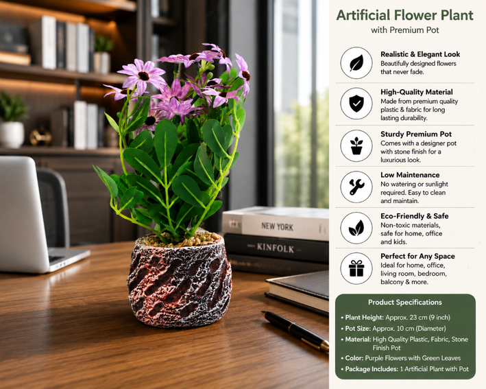 Premium Artificial Eye-Catching Flower Pot Home Decor, Decorative Home Item / Tabletop Statue / Luxury Flower Showpiece for Living Room, Office & Gifting