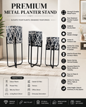 Premium Set of 3 Modern Decorative Planter Stands with Black & White Printed Pots