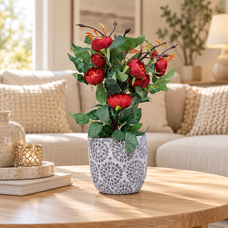 Premium Artificial Graceful Flower Pot Home Decor, Decorative Home Item / Tabletop Statue / Luxury Flower Showpiece for Living Room, Office & Gifting