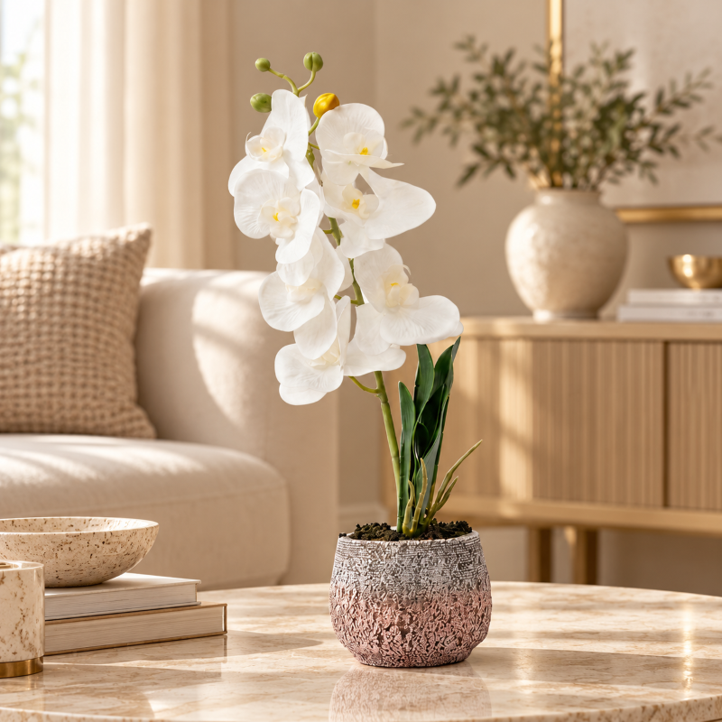 Premium Artificial Graceful Flower Pot Home Decor, Decorative Home Item / Tabletop Statue / Luxury Flower Showpiece for Living Room, Office & Gifting