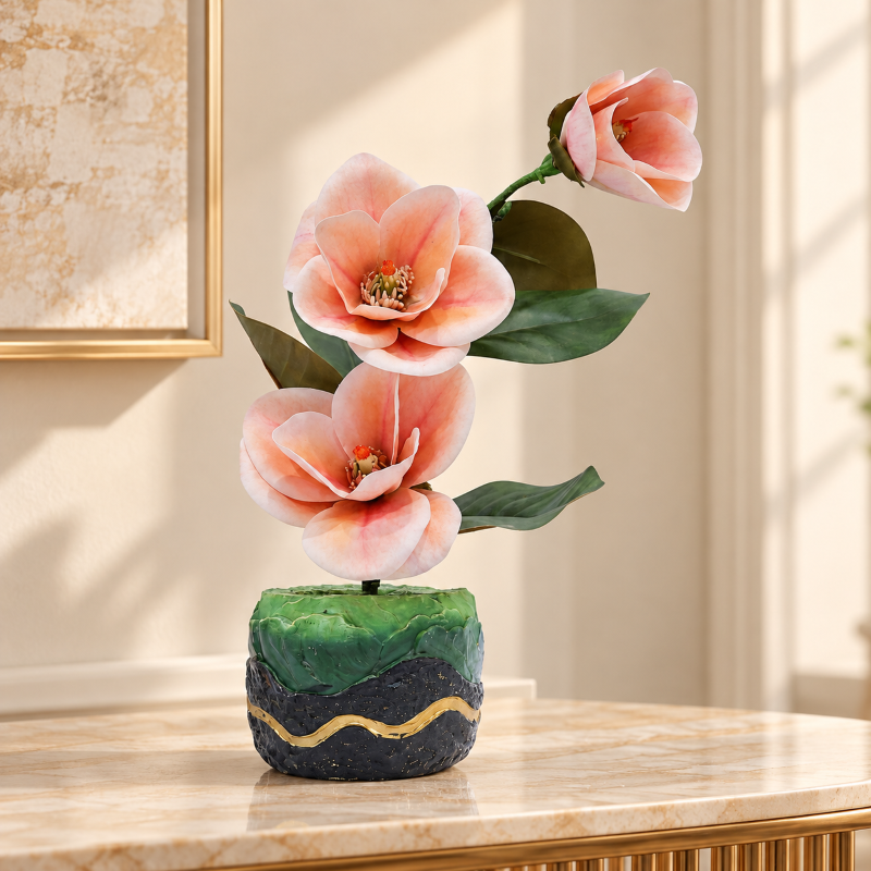 Premium Artificial Graceful Flower Pot Home Decor, Decorative Home Item / Tabletop Statue / Luxury Flower Showpiece for Living Room, Office & Gifting