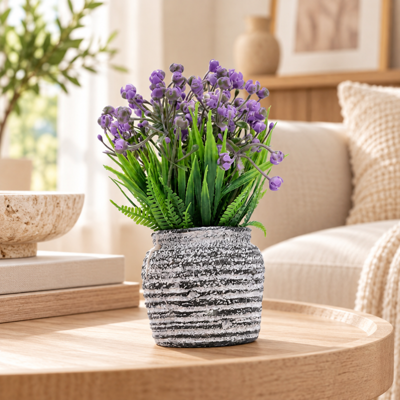Premium Artificial Stunning Flower Pot Home Decor, Decorative Home Item / Tabletop Statue / Luxury Flower Showpiece for Living Room, Office & Gifting
