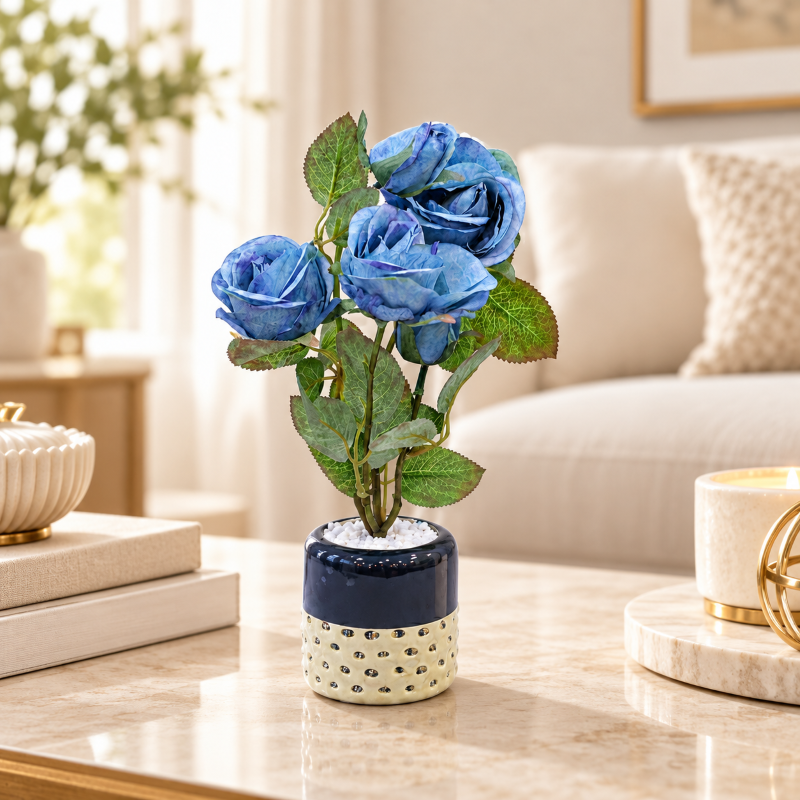 Premium Artificial Beautiful Flower Pot Home Decor, Decorative Home Item / Tabletop Statue / Luxury Flower Showpiece for Living Room, Office & Gifting