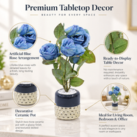 Premium Artificial Beautiful Flower Pot Home Decor, Decorative Home Item / Tabletop Statue / Luxury Flower Showpiece for Living Room, Office & Gifting