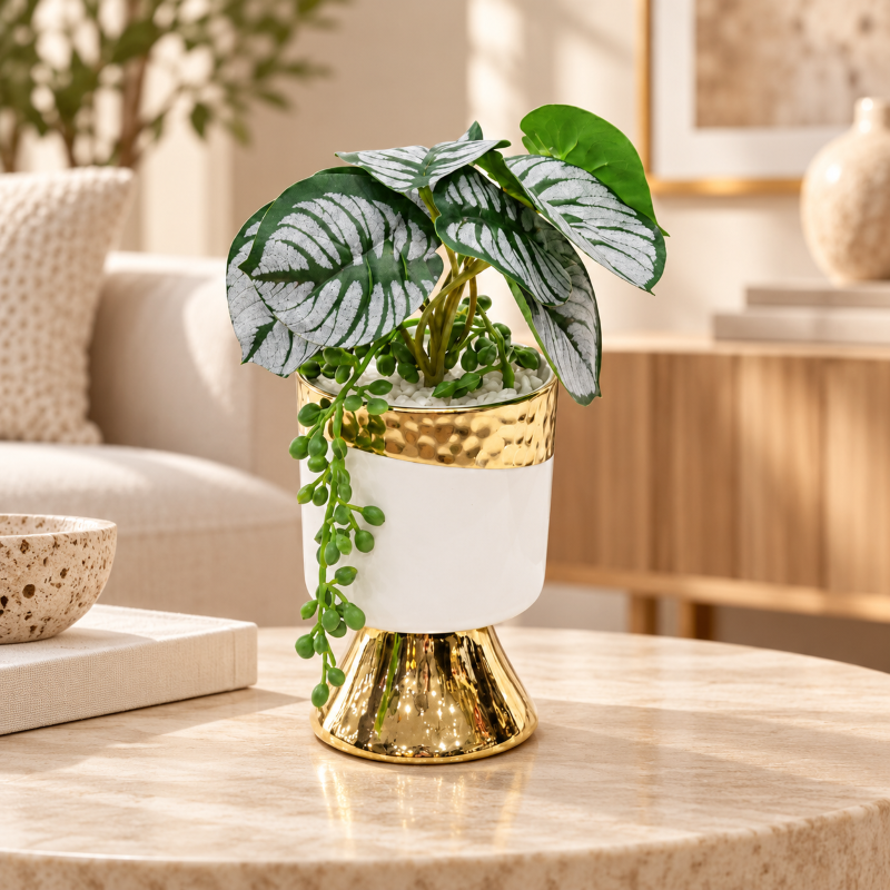 Premium Artificial Beautiful Flower Pot Home Decor, Decorative Home Item / Tabletop Statue / Luxury Flower Showpiece for Living Room, Office & Gifting