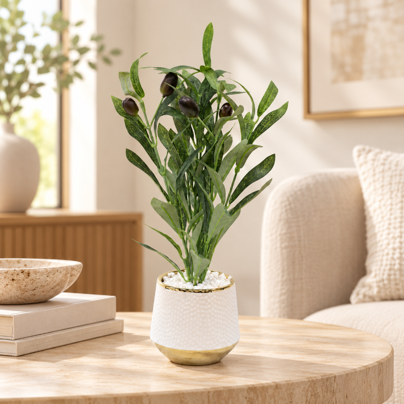 Premium Artificial Beautiful Flower Pot Home Decor, Decorative Home Item / Tabletop Statue / Luxury Flower Showpiece for Living Room, Office & Gifting